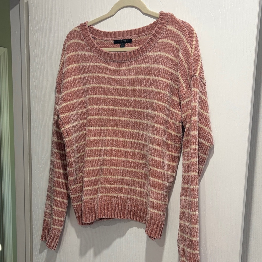 Cyrus Pink Striped Chenille Sweater Large